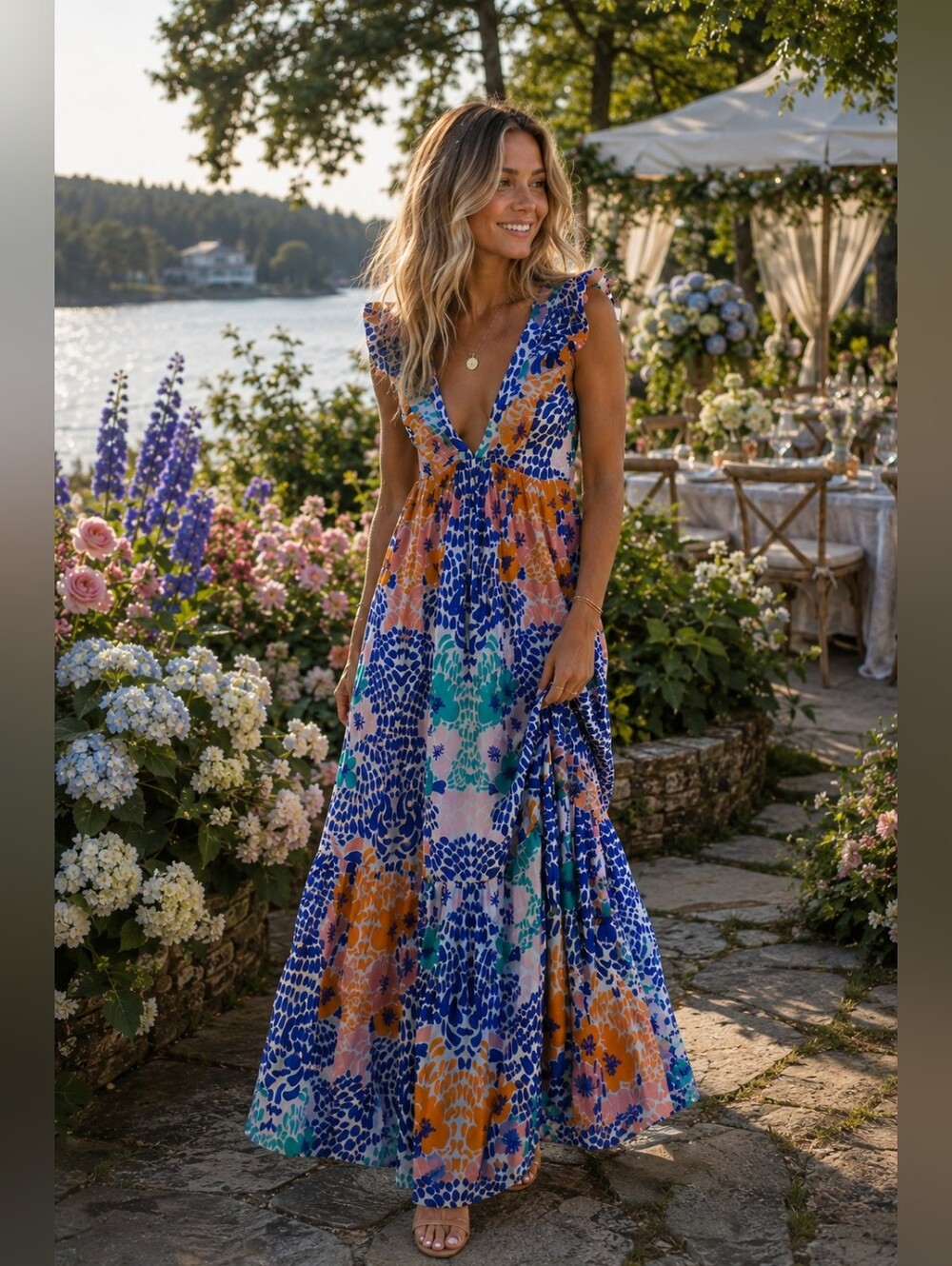 Oliphant Cotton Voile Floral Tiered Maxi Dress
